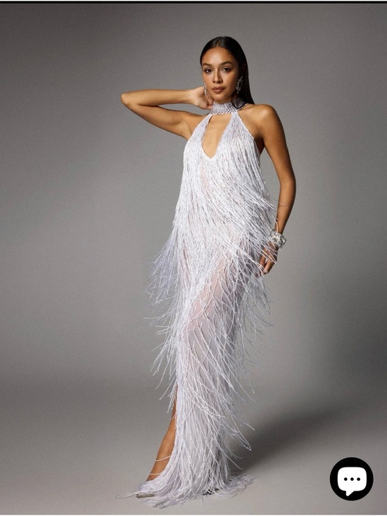 Mew Mews Dresses & Skirts - Mew Mews Elvrick Halterneck Fringe Cutout Split Maxi Dress - White - Small - NWT